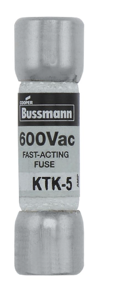 Fusible marca Eaton - Bussmann Serie KTK; Amperaje 5A Diámetro 10X38mm Acción Rápida Clase aR     
