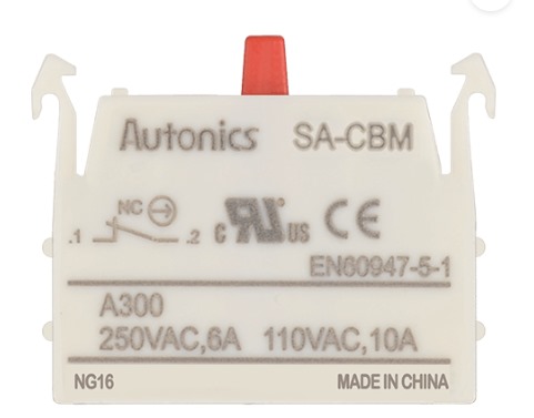 Bloque de Contactos p/pulsador marca AUTONICS Serie SA-CBM; Contactos 1NC        
