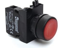 Pulsador marca EMAS Serie CP; sostenido, color Rojo, No iluminado, Diámetro 22mm, 230VAC, Contacto 1NC   