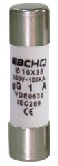 Fusible marca EBCHQ Serie EBC; Amperaje 1A Accionamiento Normal Diámetro 10x38mm Clase gG     