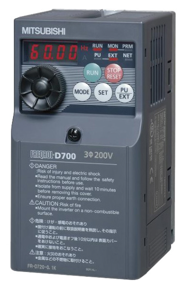 Mitsubishi Electric | FR-D700 Inverter 0.75 kW (kVA) : 1.7 (A) : 2.2 Three-phase 380 to 480V  Regenerative braking torque : 100%
