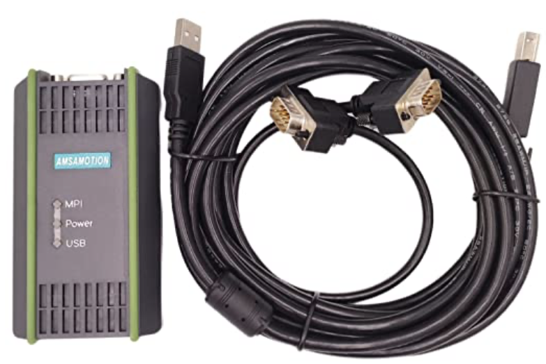 Cable de Programación de PLC Siemens S7 con Adaptador de Interfaz marca AMSAMOTION Serie 0CB20; Compatible con S7-200/300/ 400. C7 Puerto Interfaz USB – MPI/PPI Longitud de Cable 5M      