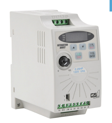 Variador de Frecuencia marca AUTOMATION DIRECT Serie GS1; Alimentación 110VAC Potencia(kW) 0.2kW Potencia(HP) 0.25HP Monofasico Amperaje 1.6A