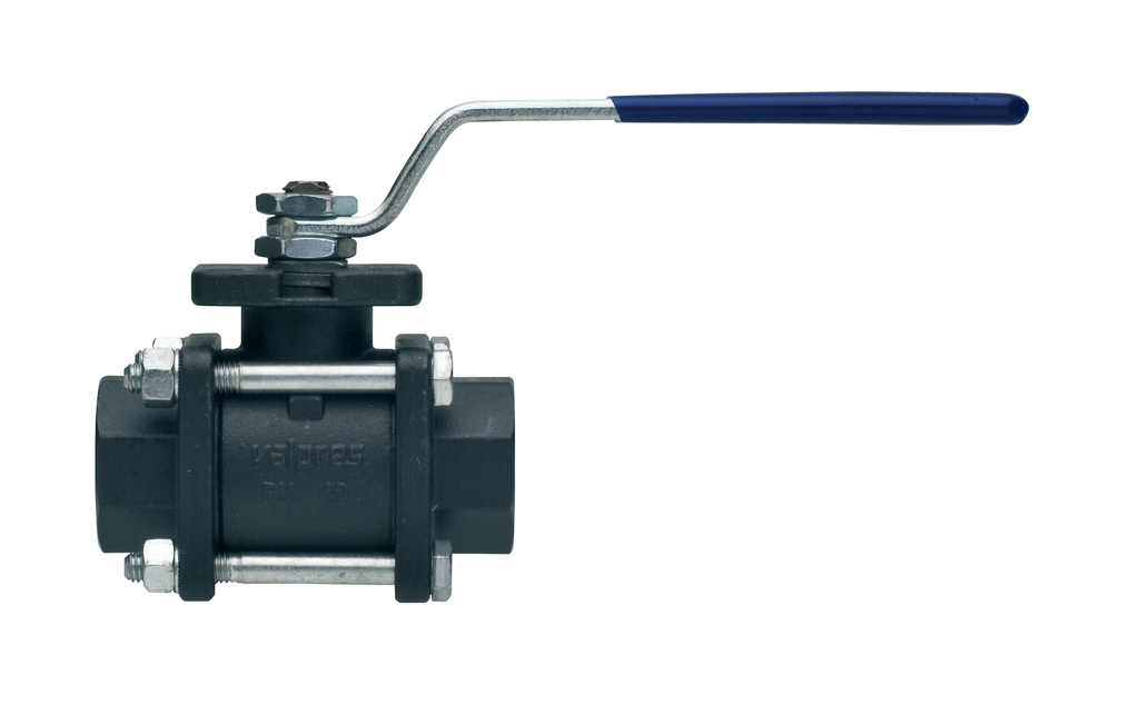 Válvula de bola 3/8" de acero al carbono A105 de 3 piezas, bola y vástago de acero inoxidable