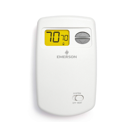 Termostato de bajo Voltaje (No Programable) marca EMERSON Serie 1E78; Alimentación 24VDC Rango Temperatura -45 a 65°C Dimensiones 28.7x81x134.8mm      