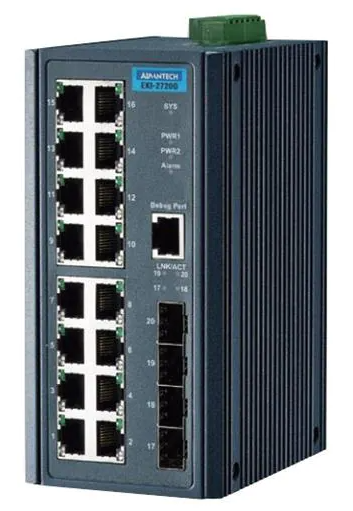 Switche Ethernet Industrial Puerto Ethernet ADVANTECH Serie EKI-2720; Alimentacion 12-48VDC Puertos 16 xEthernet- RJ45 + 4SFP              