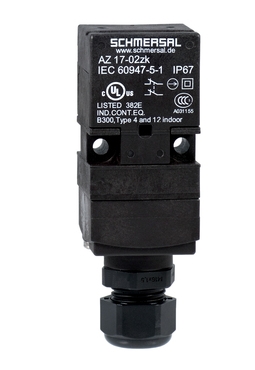 Interruptor de Seguridad con actuador separado marca SCHMERSAL Serie AZ17; Fuerza de Enganche 5 N Entrada Conduit M16 Contacto 2NC. (AZ 17-02ZK)    