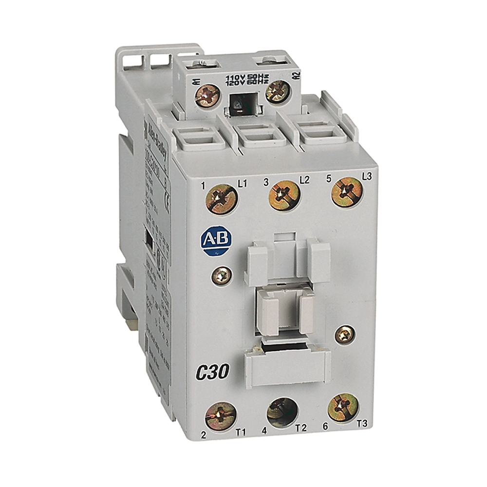Contactor, 30 A, 240 V 60 Hz, CA, 3 polos normalmente abiertos, 1 contacto NA y 0 contactos NC