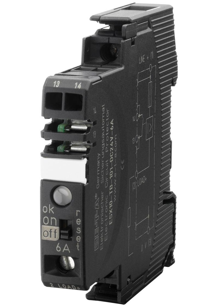 Disyuntor electrónico, serie ESX10-T, 1A, 1P, 24V CC, carril DIN, 1A