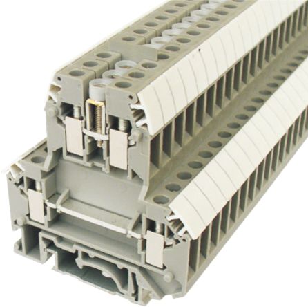 Bornera 4mm² marca JITE Serie RTB404; Amperaje 32A Calibre 26-12AWG Nivel 2 Conexión Tornillo     