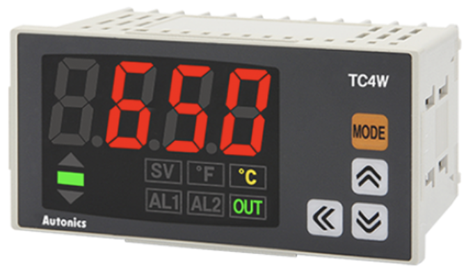 Módulo de Control de Temperatura marca AUTONICS Serie TC4; Alimentación 110-230VAC Entradas Analógicas 1 Termocupla / RTD Tipo J-K, Pt100 – Cu50 Control Tipo ON-OFF / P, PI, PD, PID Salida a Relé 1 SPST / SSR / SSRP Dimensiones 48x96x70.5mm   