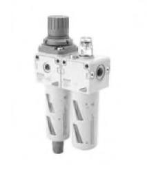 GRUPO ENSAMBLADO FRL SERIE MC CONEXION G1/4 FILTRO-REGULADOR CON RELIEVING Y LUBRIFICADOR FILTRANTE 5 MICRON MATERIAL 40-3124-BH00 REF. CAMOZZI MC104-C-5