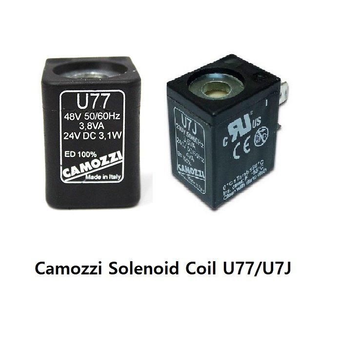 Bobina de Solenoide marca CAMOZZI Serie U7; Alimentación 24VDC Potencia (VA) 3.1VA       