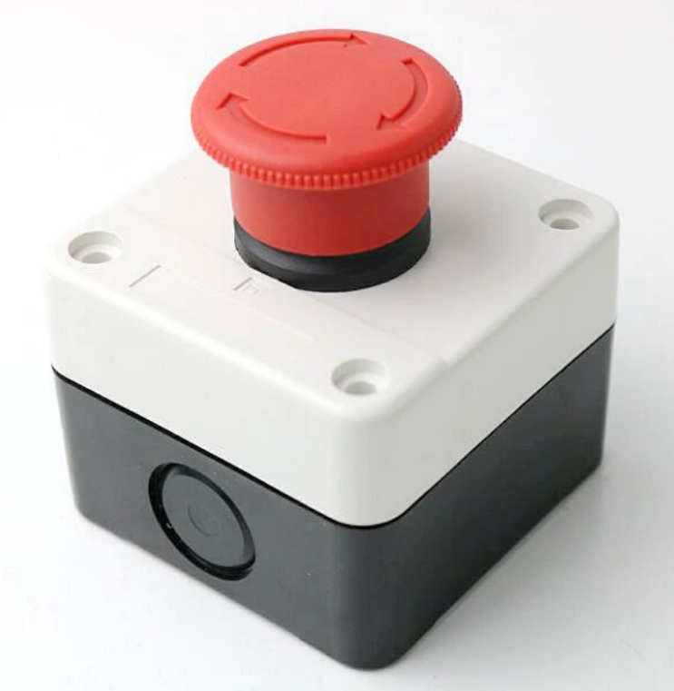 Caja de 1 orificio con 1 Pulsador 60mm tipo seta Rojo + 1 N/C