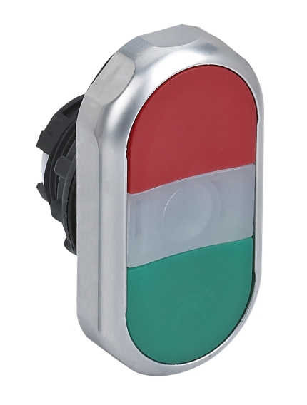 Cabeza pulsador luminoso doble rasante (verde + rojo) (SIN cuerpo, contactos ni bloque LED)