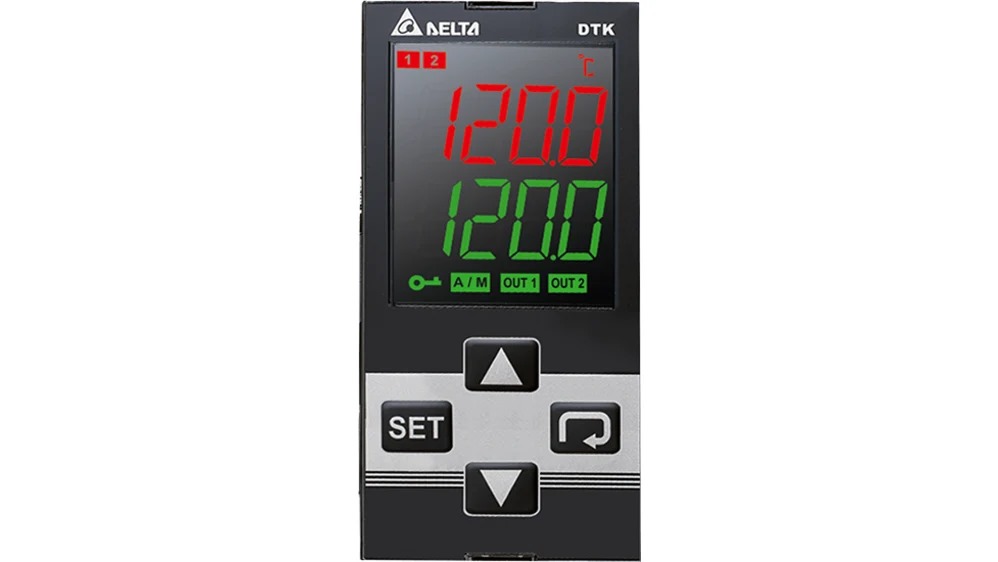 Módulo Controlador de Temperatura c/Display marca DELTA Serie DTK; Alimentación 110-230VAC Entradas tipo Termocuplas, RTD Salida tipo Relé Protocolos Modbus RTU/ASCII