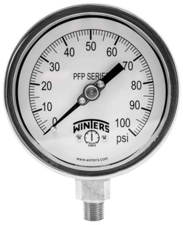 MANÓMETRO marca WINTERS serie PFP; SS 4" 0-100 PSI 1/4" NPT BOTTOM