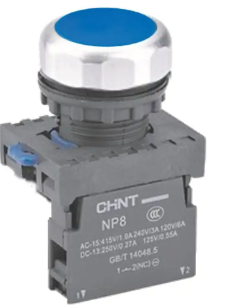 Pulsador Marca Chint NP8; Color Azul No Iluminado Momentáneo Diámetro 22mm