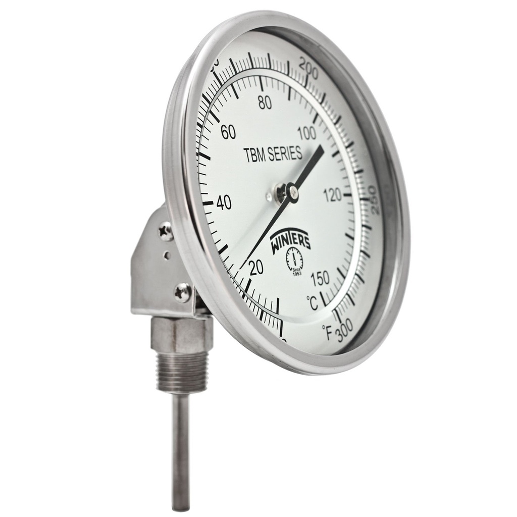 Termometro Bimetalico marca WINTERS serie TBM 5" CARATULA, Espiga 6" 0-150°C 1/2" NPT SS 304 con angulo ajustable