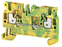Bornera 2.5mm² de tierra marca Weidmüller Serie A2C 2.5 PE; calibre 26-12AWG  Nivel 1 Conexión PUSH IN, color verde/amarilla