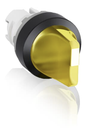 Selector M3SS2-11Y Momentáneo de 3 posiciones, mango corto, iluminado en amarillo, de plástico negro, sin bloque de contacto.