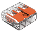 Conector de Empalme marca WAGO Serie 221; Amperaje 32A Cable 4mm Calibre 24-12AWG Polos 3 Conexión PUSH IN  CAJA 50 PIEZAS