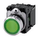 Pulsador marca Siemens Serie SIRIUS ACT; Verde Iluminado Momentaneo Diametro 22mm Contacto 1NO Alimentación 24VAC/DC