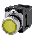 Pulsador marca Siemens Serie SIRIUS ACT; Amarillo Iluminado Momentaneo Diametro 22mm Contacto 1NO Alimentación 230VAC
