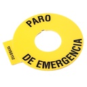 Identificador Placa  de Paro de Emergencia marca ALLEN BRADLEY Serie 800F; Color  Amarillo- Texto Negro                